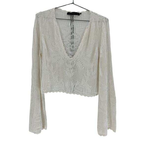 House Of Harlow 1960 x Revolve 'Kameli' White Cotton Pointelle Cropped Sweater - Picture 2 of 4